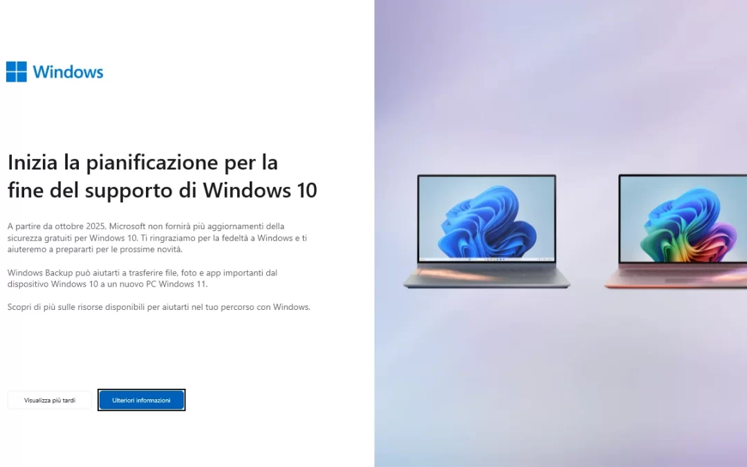 Windows 10: Avviso per la Fine del Supporto nel 2025